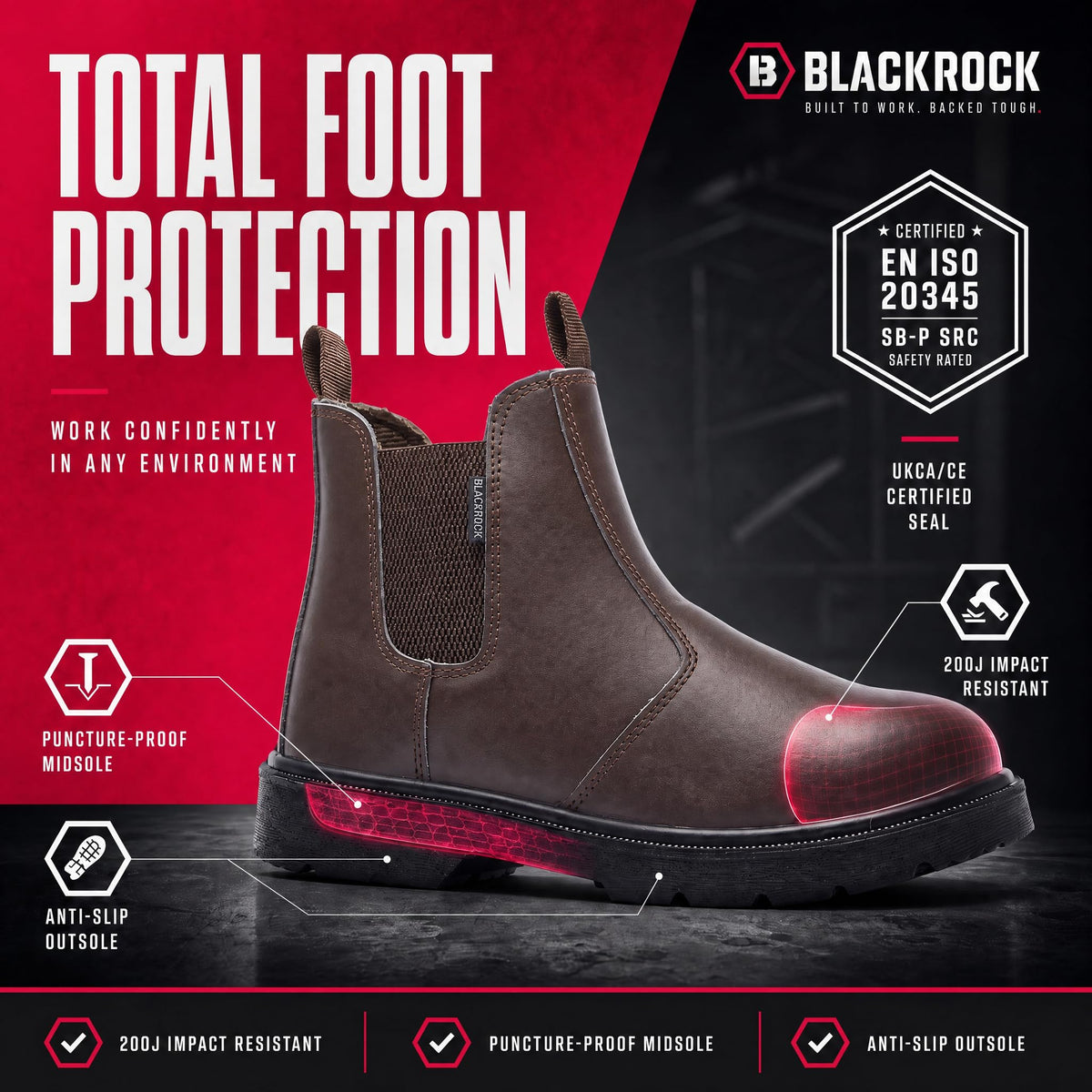 Blackrock Dealer Work Safety Boots, Steel Toe Cap, Size 9