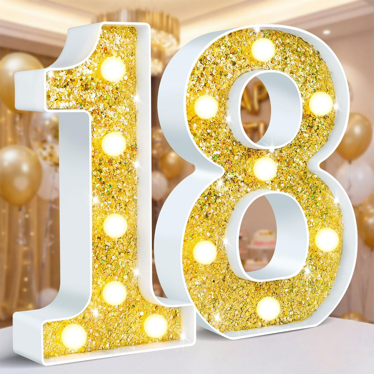 Ledido Pink Glitter Light Up Number 80 for 80th Birthday Decorations