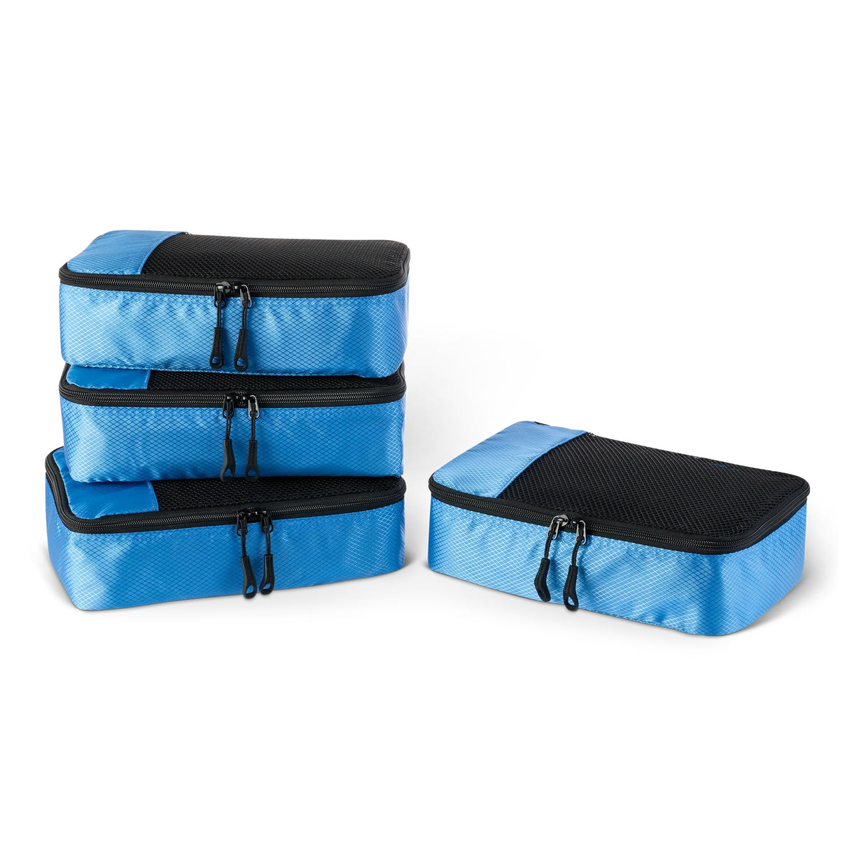 Amazon Essentials 4-Piece Packing Cubes Travel Accessories Set, Luggage Organiser with Double Zip, Mesh Top, 100% Polyester, Medium, Black (Previously Amazon Basics)