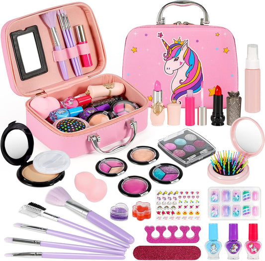 kizplays Makeup Toys for Girls, Kids Make up Kit Toy, 27 Pieces Real Washable Cosmetic Set, Play Makeup Set Gift for 3 4 5 6 7 Years Old