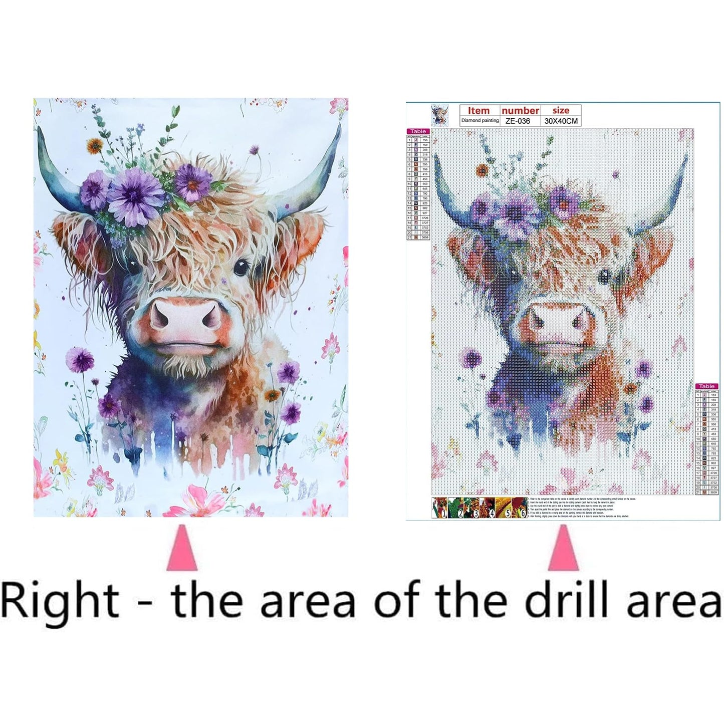 VARHHUXHA 5D Diamond Art Painting Kits for Adults, Cow and Flower Full Drill Crystal Art Kits for Adults, DIY Cross Stitch Arts Crafts Pictures Embroidery Kit for Beginner Home Wall Decor 30x40