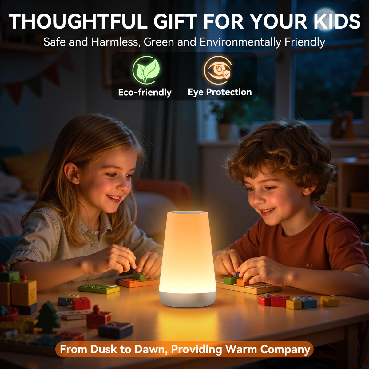 Auxmir Night Light 2 Pack, LED Touch Bedside Table Lamp, 2500mAh Rechargeable Light with RGB Color Changing, Portable Lamp for Children, Kids, Bedroom, Living Room, Camping