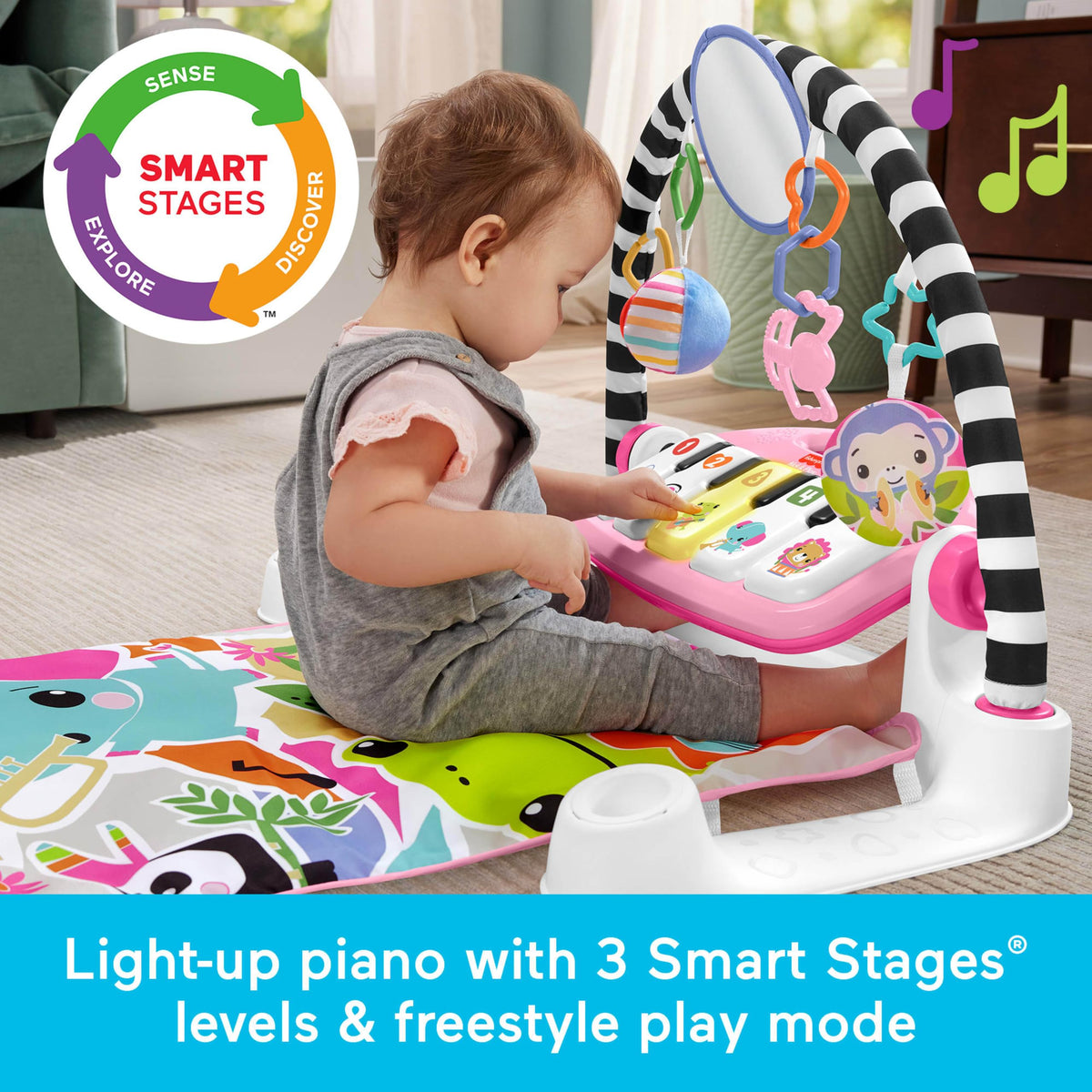 Fisher-Price Kick & Play Piano Baby Gym, Navy Fawn