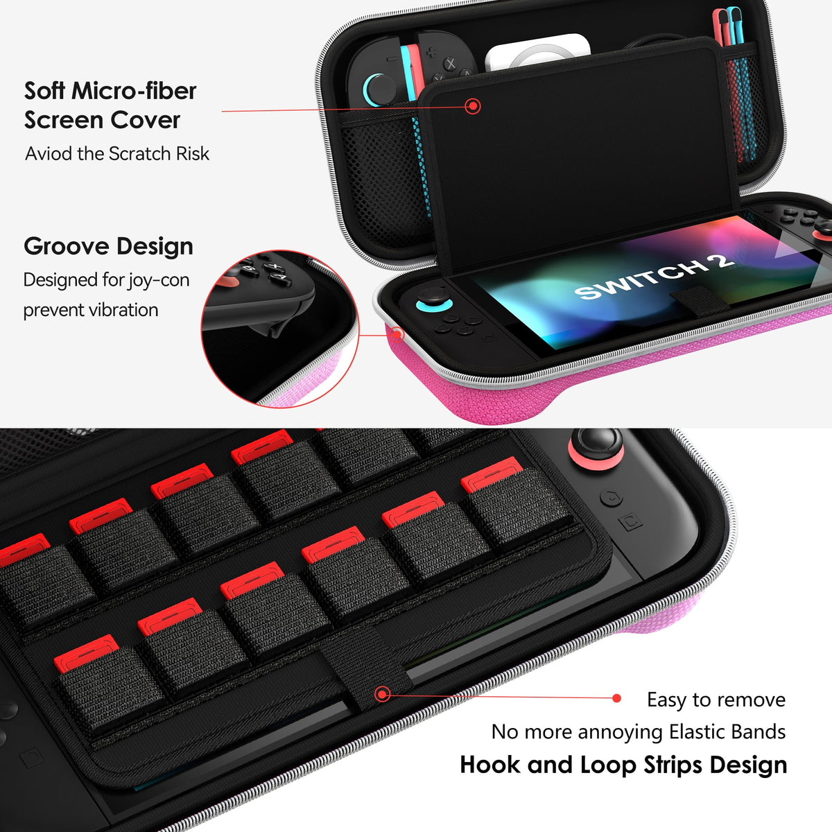 ivoler Carry Case for Nintendo Switch 2 (2025 Model) – Protective Portable Hard Shell Pouch Carrying Travel Game Bag for Nintendo Switch 2 Accessories Holds 12 Game Cartridge– Black