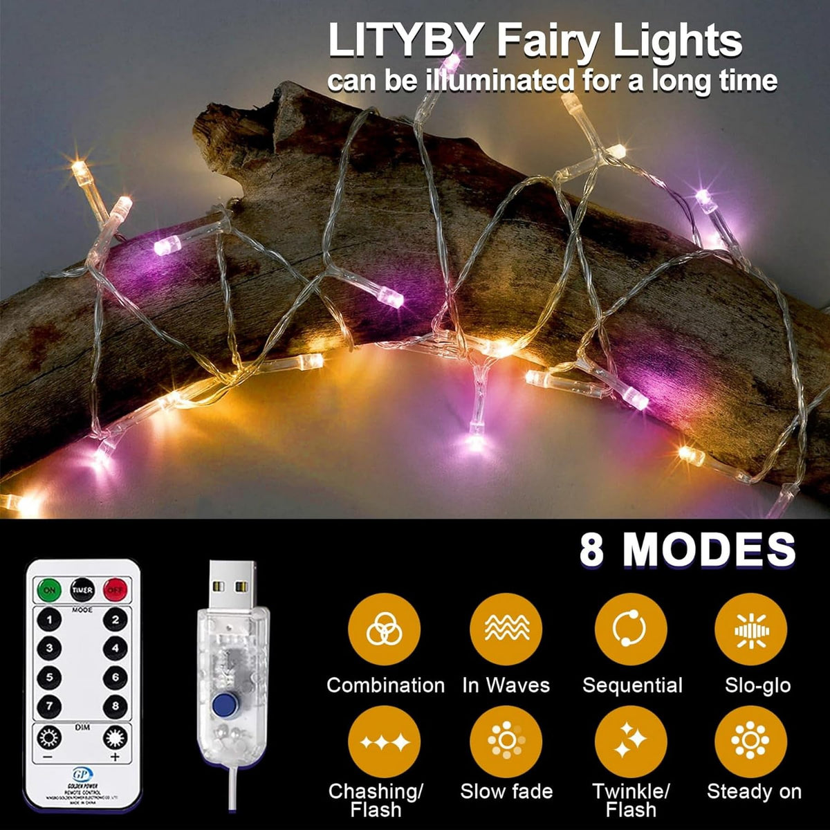 LITYBY Fairy Lights Plug in Waterproof,120LED String Lights Main Powered