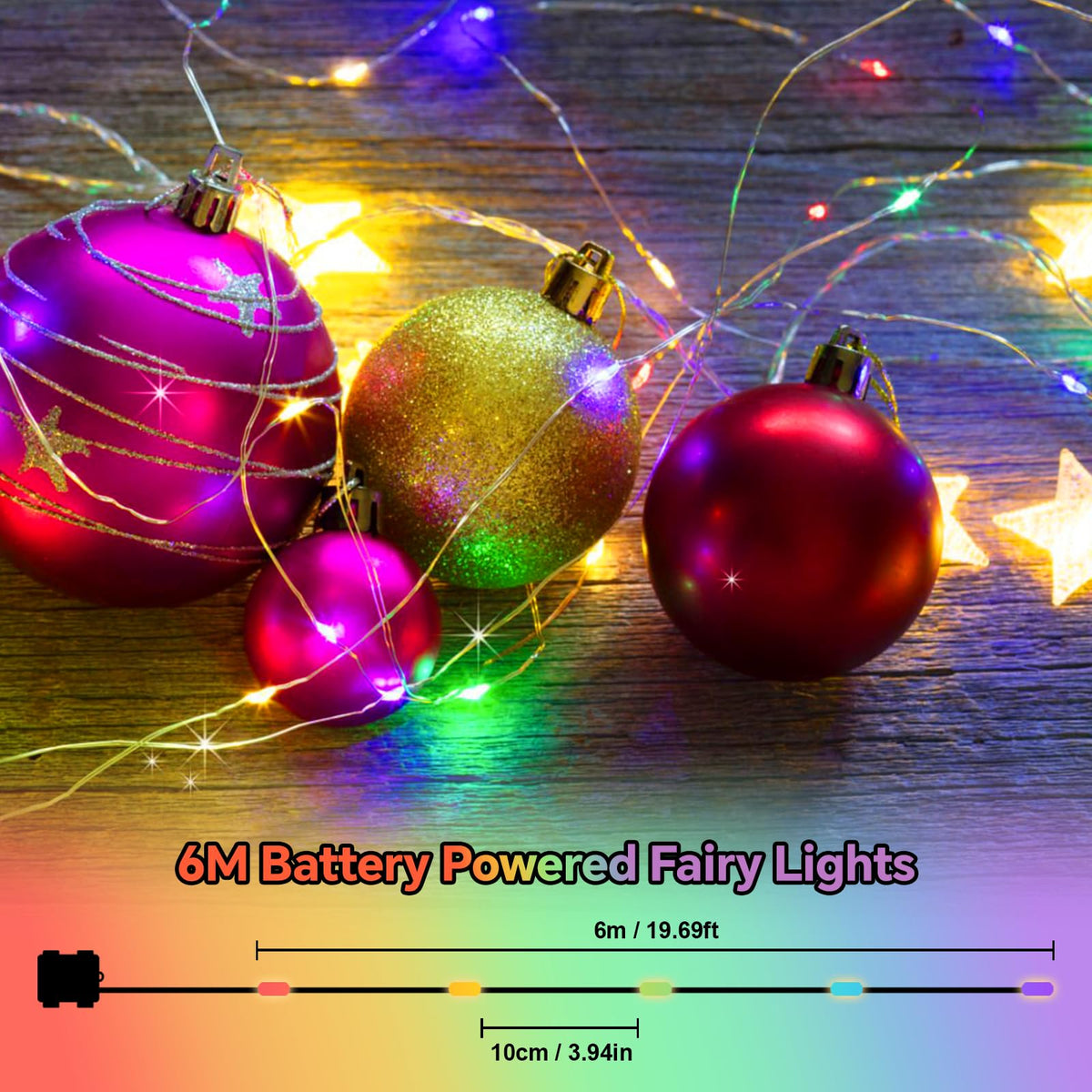 60LED 6m Fairy Lights Battery Operated, Battery Powered String Light Indoor