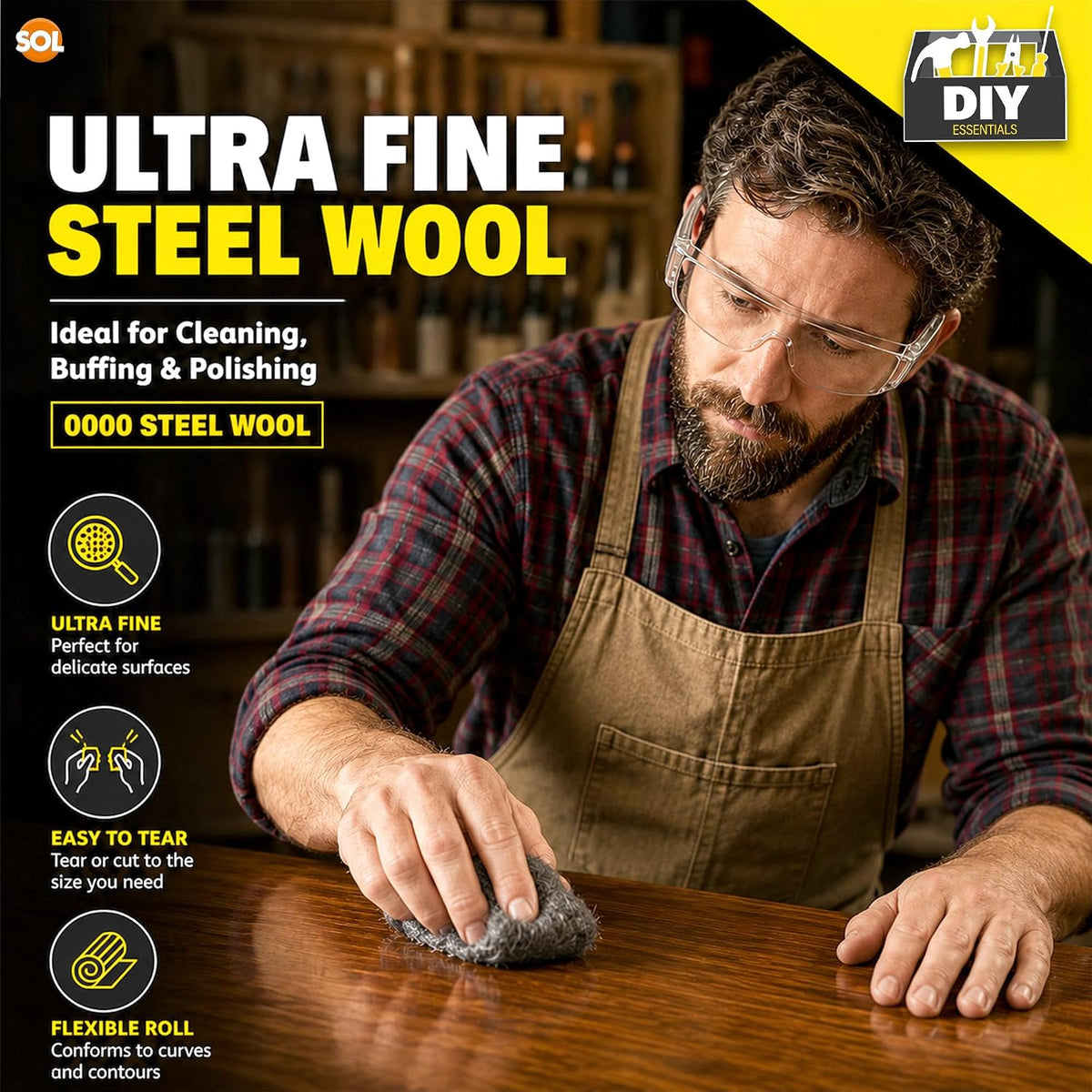 SOL 1pk Steel Wool 0000 Grade for Cleaning - Wire Wool Mice Blocker - 1m