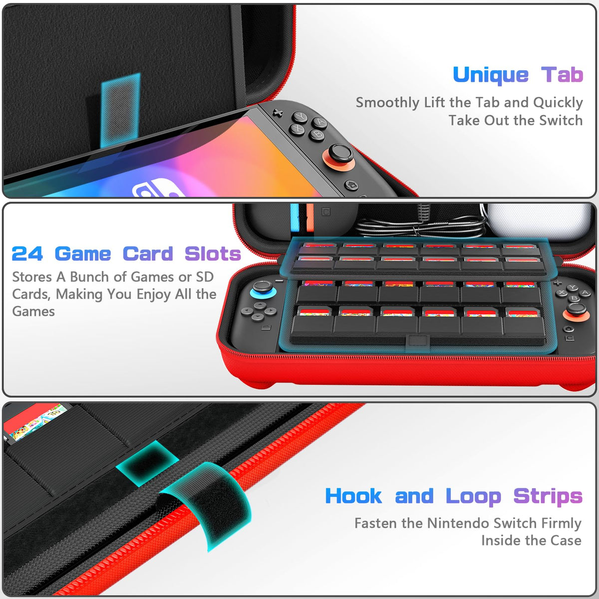 daydayup Switch 2 Carry Case Compatible with Nintendo Switch 2, with 24 Games Cartridges Protective Hard Shell Travel Carrying Case Pouch for Switch 2 Console & Accessories,Black