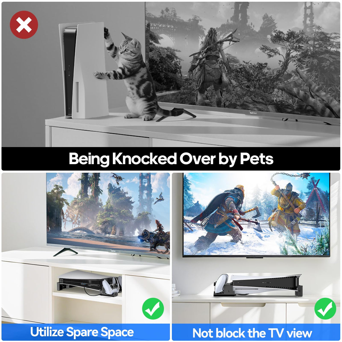 OIVO PS5/Slim/Pro Horizontal Stand for Disc & Digital Console, Protective Stable PS5 Accessories Base Stand with Upgraded Support Rods on Bottom & Scalable Design for PlayStation 5 Console Faceplates