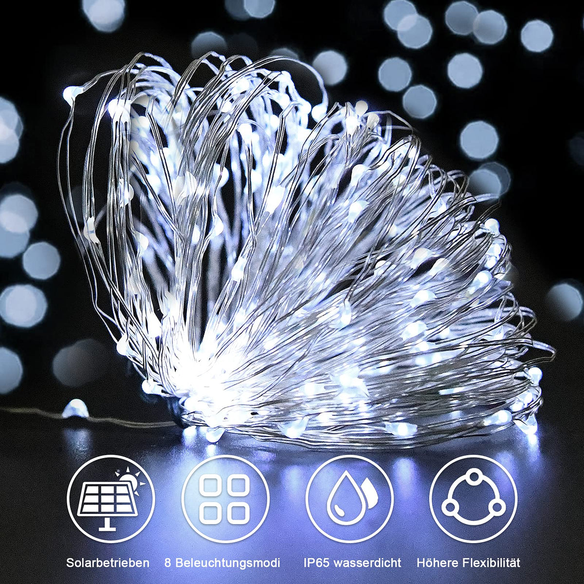 Gcstnn Garden Solar Lights Outdoor, 5M 50 LED Solar Fairy Lights, Copper Wire 8 Modes Waterproof String Lights for Yard, Christmas Tree, Bedroom, Gate, Indoor/Outside Decorations(Orange)