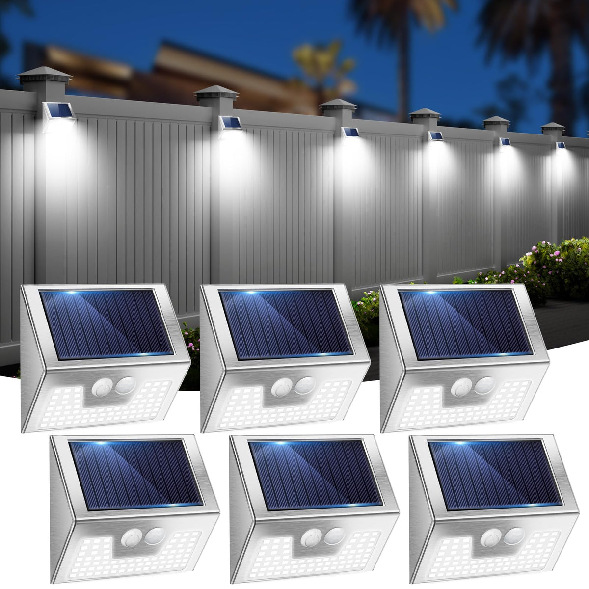 vighep Solar Security Lights Outdoor Motion Sensor, White 318LED Led Solar Powered Light with 3 Lighting Modes, IP65 Waterproof Wireless Pir Wall Light for Outside Garden Fence Yard-Warm White