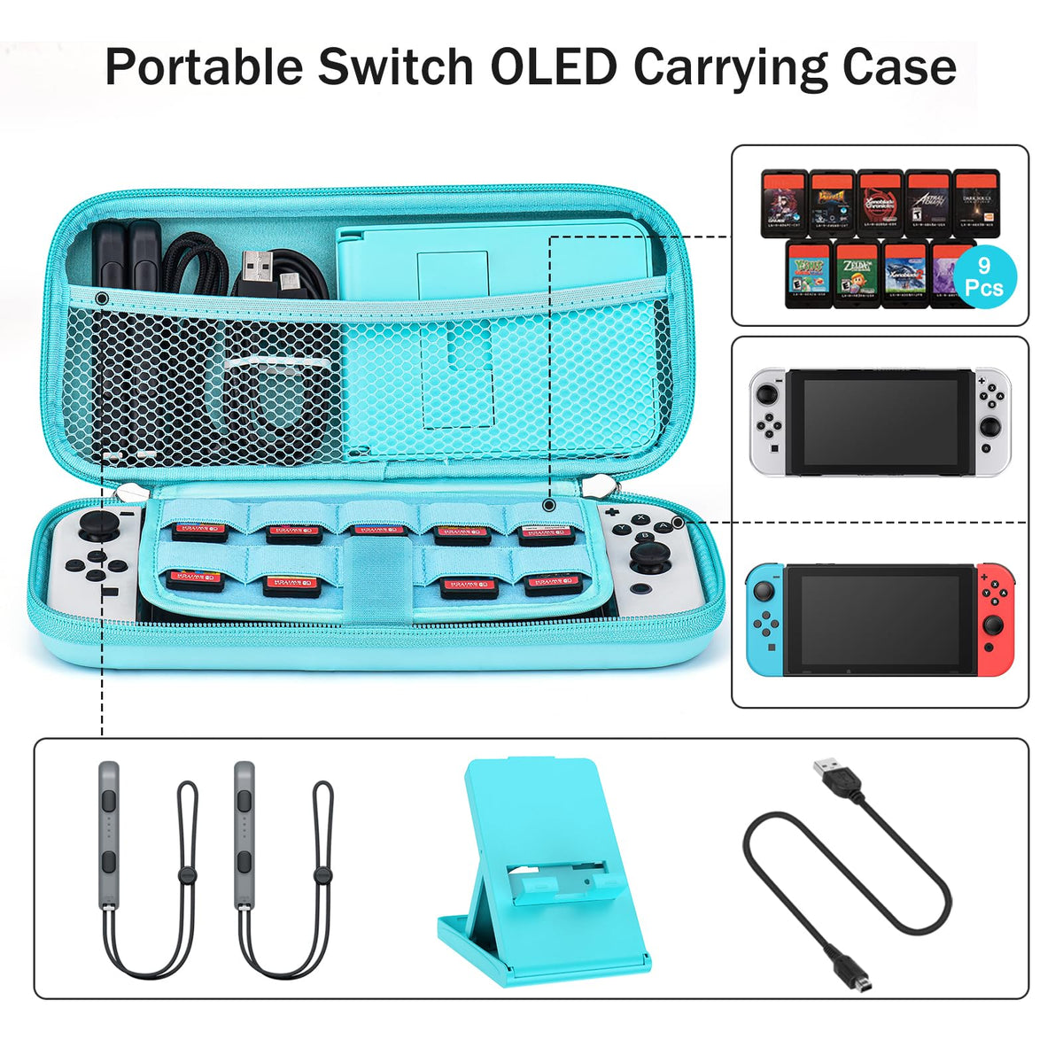 Younik Switch Accessories Bundle, 17 in 1 Switch Accessories Kit for Girls Include Switch Carrying Case with 9 Game Card Slots, Adjustable Stand, Protective Case for Switch Console & J-Con (Blue)