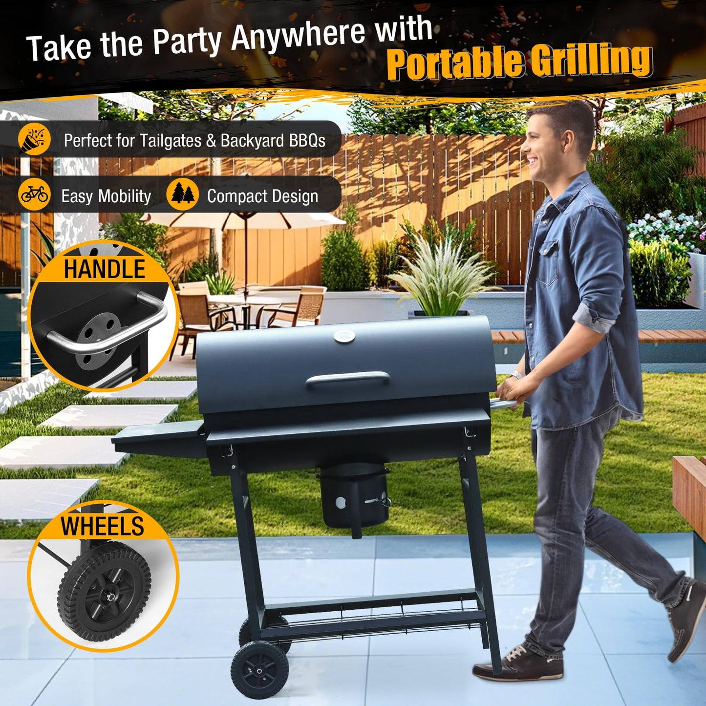 Charcoal BBQ Grill With Offset Smoker: Large Oil Drum Barbecue Barrel Grill For Outdoor Garden