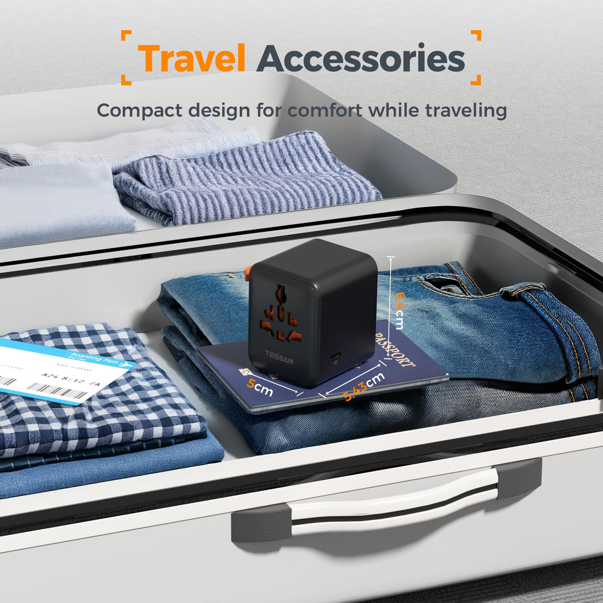TESSAN Universal Travel Adapter, 28W Worldwide Plug with 2 USBA and 3 USBC