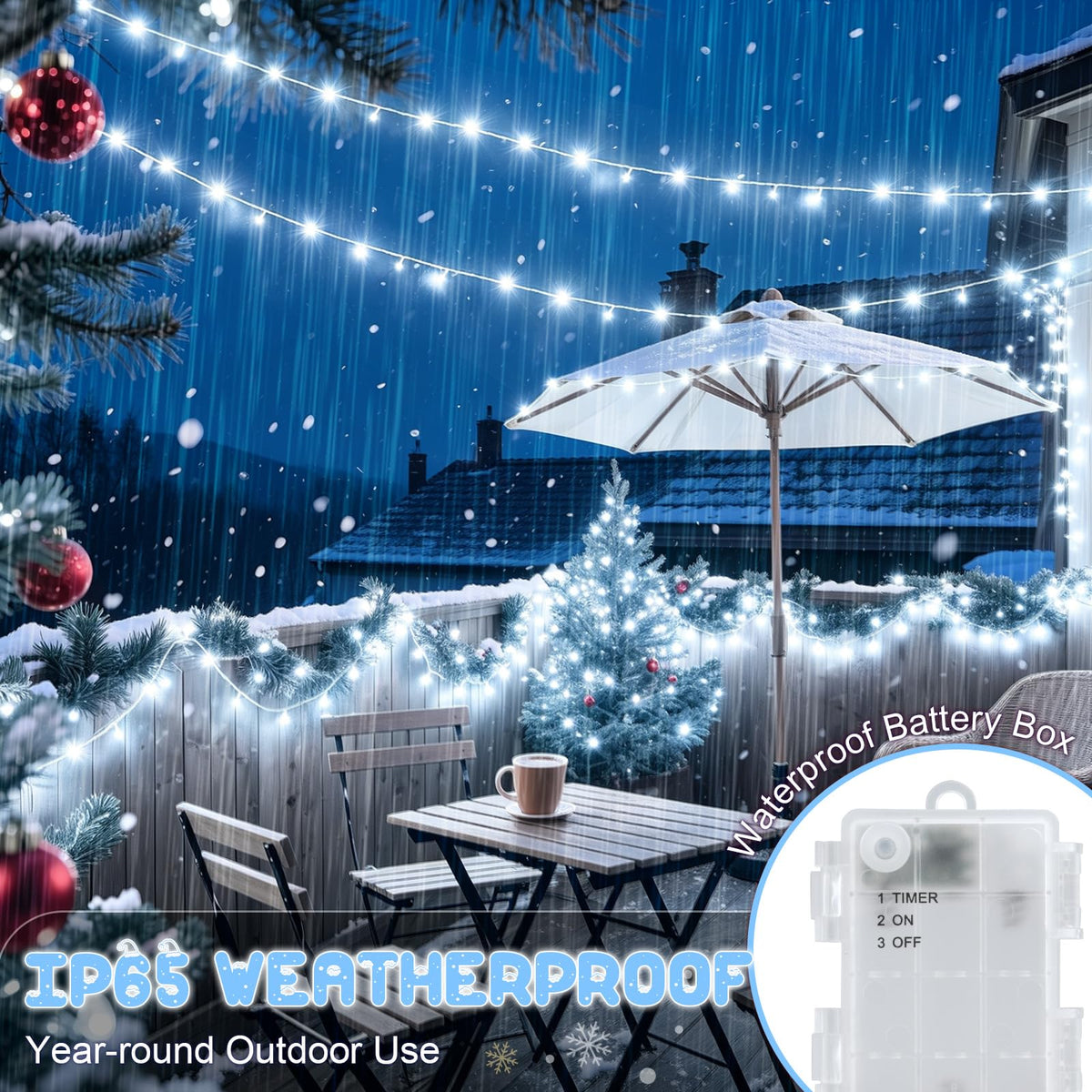 Dalugo Battery Fairy Lights, 3M 30 LED Warm White String Lights with 6h Timer, IP65 Waterproof Battery Powered Fairy Lights for Indoor Outdoor Christmas Decorations