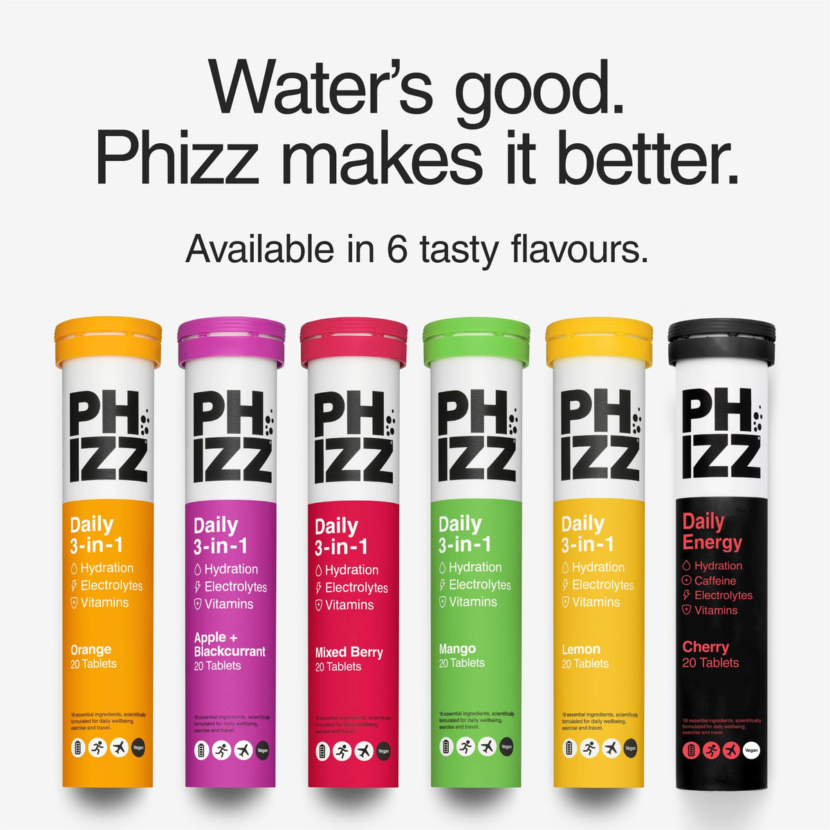 Phizz Electrolytes, Multivitamin & Hydration Tablets - 60 Effervescent Rehydration Electrolyte Tablets - 18 Vitamins & Minerals, Vitamin C, Vegan, Vegetarian & Low Calorie (Lemon, 60 Tablet)