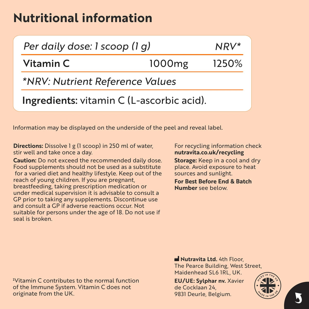 Nutravita Vitamin C 1000mg Tablets - 180 1000mg Vitamin C Tablets, 6 Months