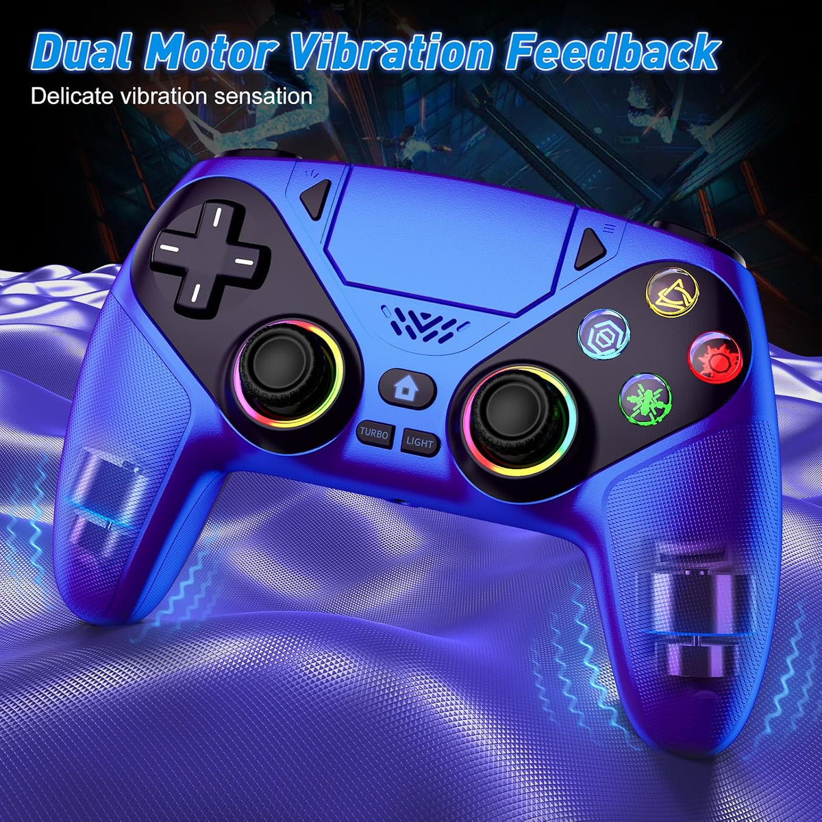 Dinosoo RGB Wireless Controller for PS5/Pro/Slim/PC, with Back Paddles, Touchpad, Dual Vibration, 6-Axis Gyro, Macro, Turbo, Speaker & 3.5mm Audio