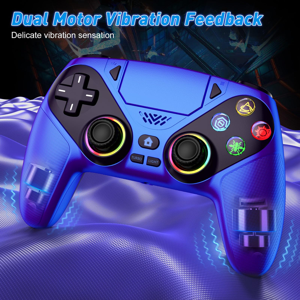 Dinosoo RGB Wireless Controller for PS5/Pro/Slim/PC, with Back Paddles, Touchpad, Dual Vibration, 6-Axis Gyro, Macro, Turbo, Speaker & 3.5mm Audio