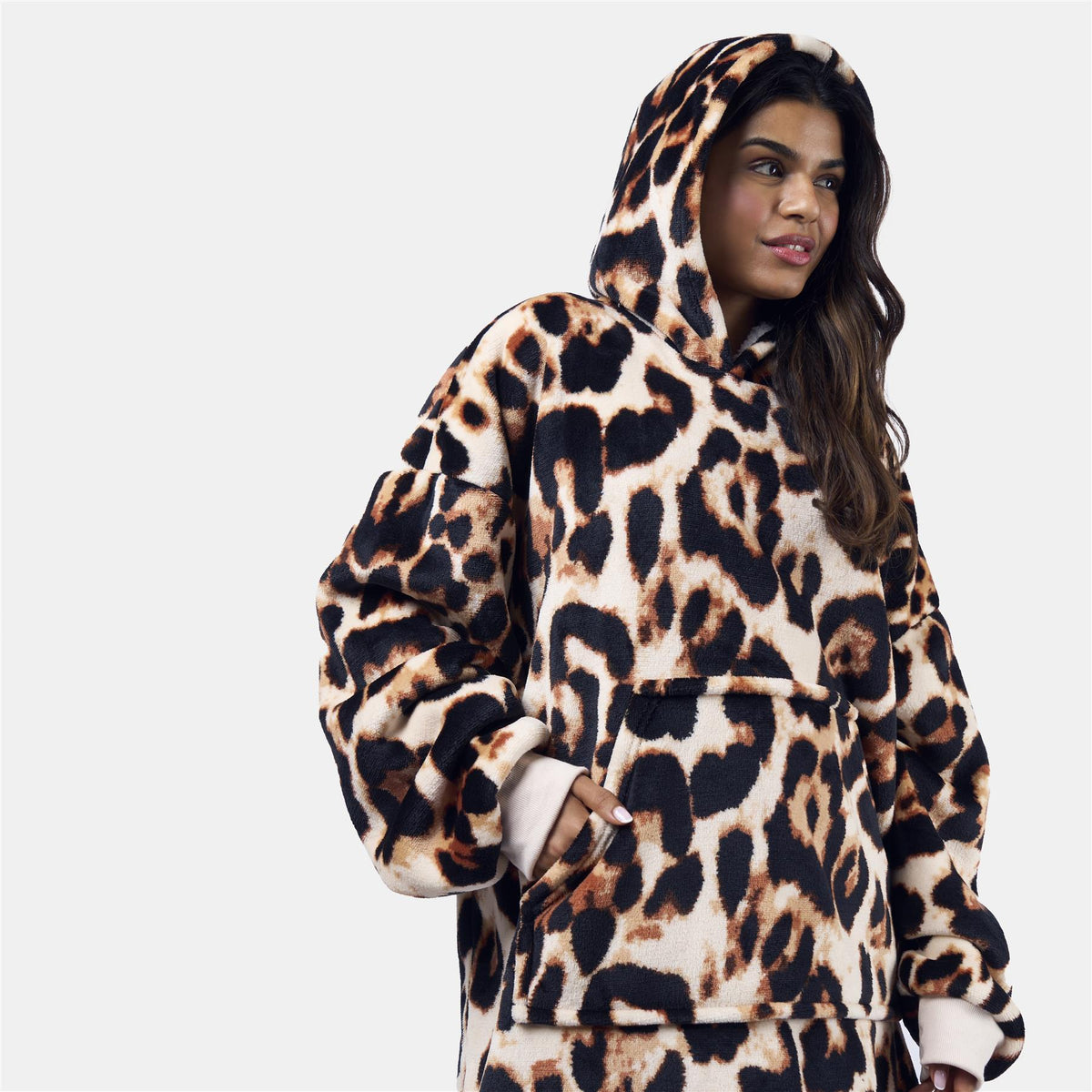 OHS Animal Prints Hoodie Blanket Sherpa Lined Fleece Wearable Throw