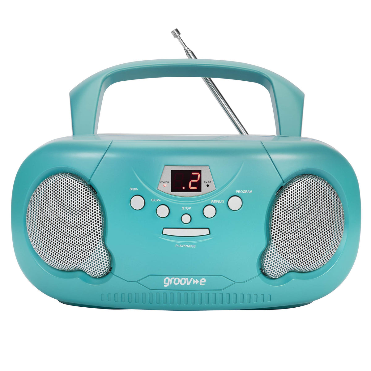 Groov-e Original Boombox - Portable CD Player with Bluetooth, Radio, 3.5mm Aux Port, & Headphone Socket - LED Display, 2 x 1.2W Speakers - Battery or Mains Powered - Black