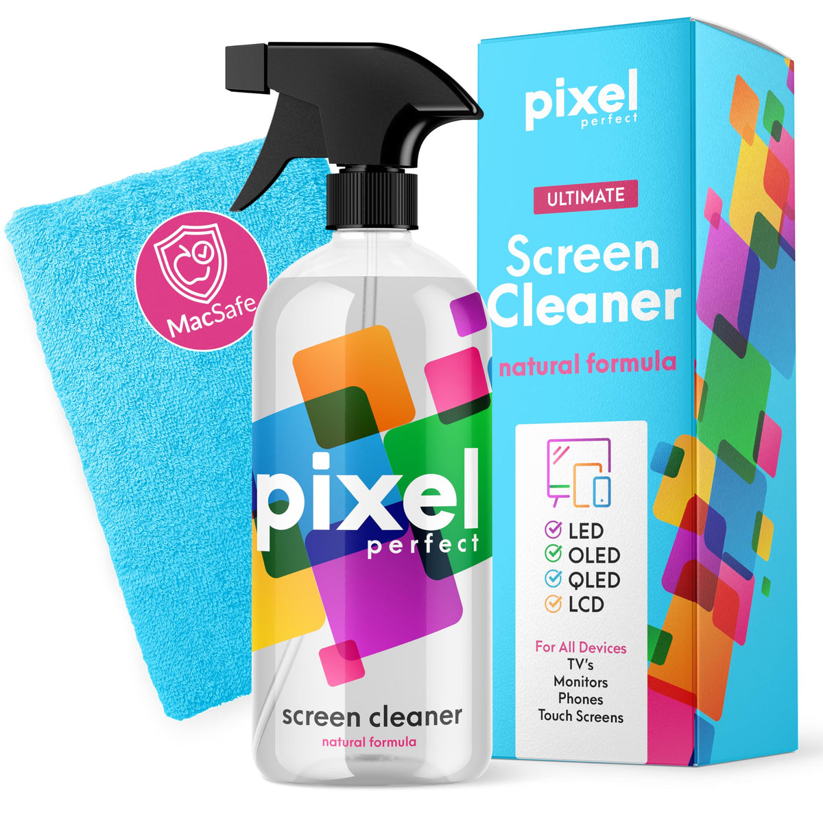 Pixel Perfect Screen Cleaner Kit for TV, Laptops, Computers, Monitors, Phones, Tablets, 300ml Cleaning Kit, Premium Natural Spray