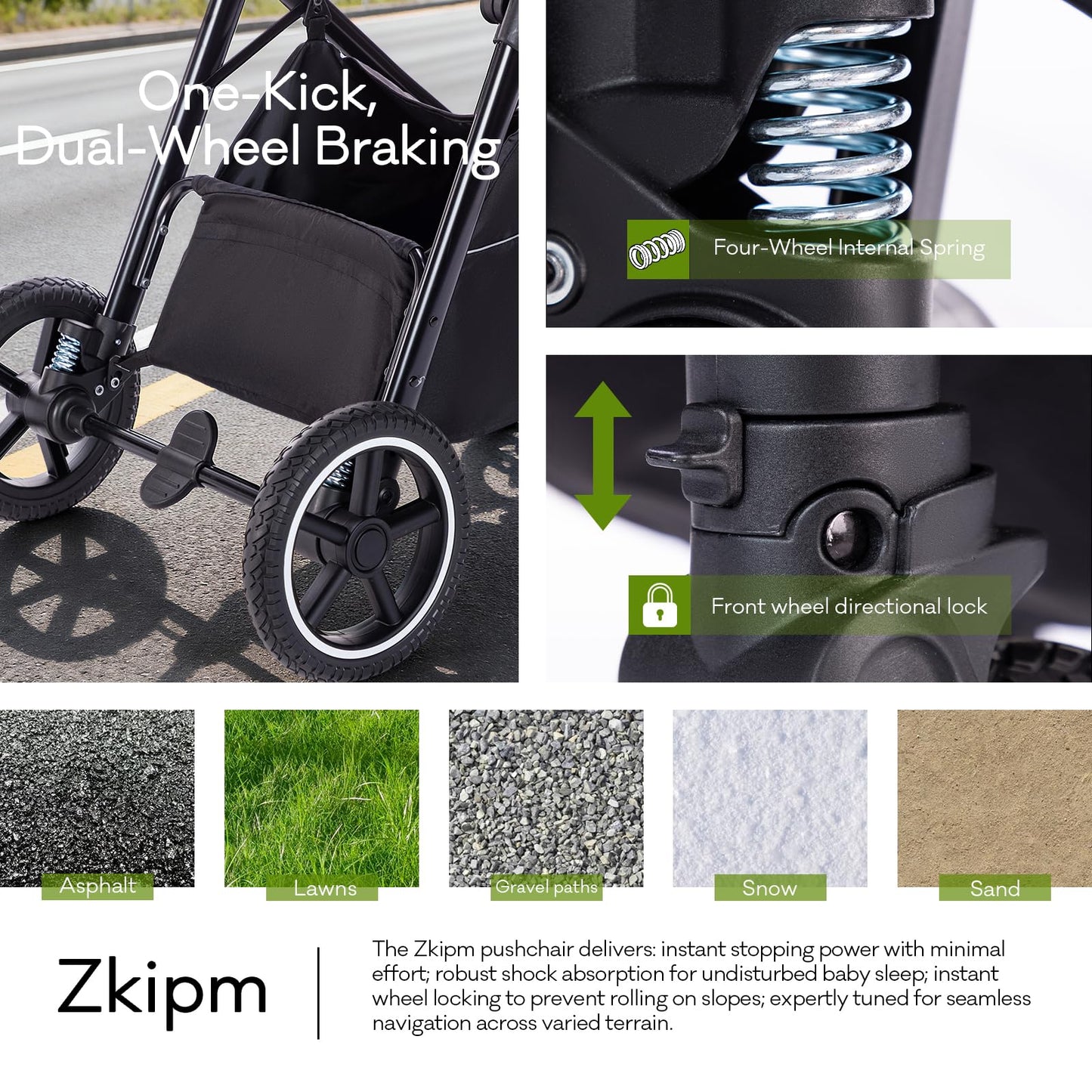Zkipm Baby Pram 3 in 1, Foldable Baby Stroller,Pram Set Travel with Adjustable-Height Push Handle, Present Rain Cover, Mosquito Net, Bag, Cooling Mat, ect for Ages 0–3
