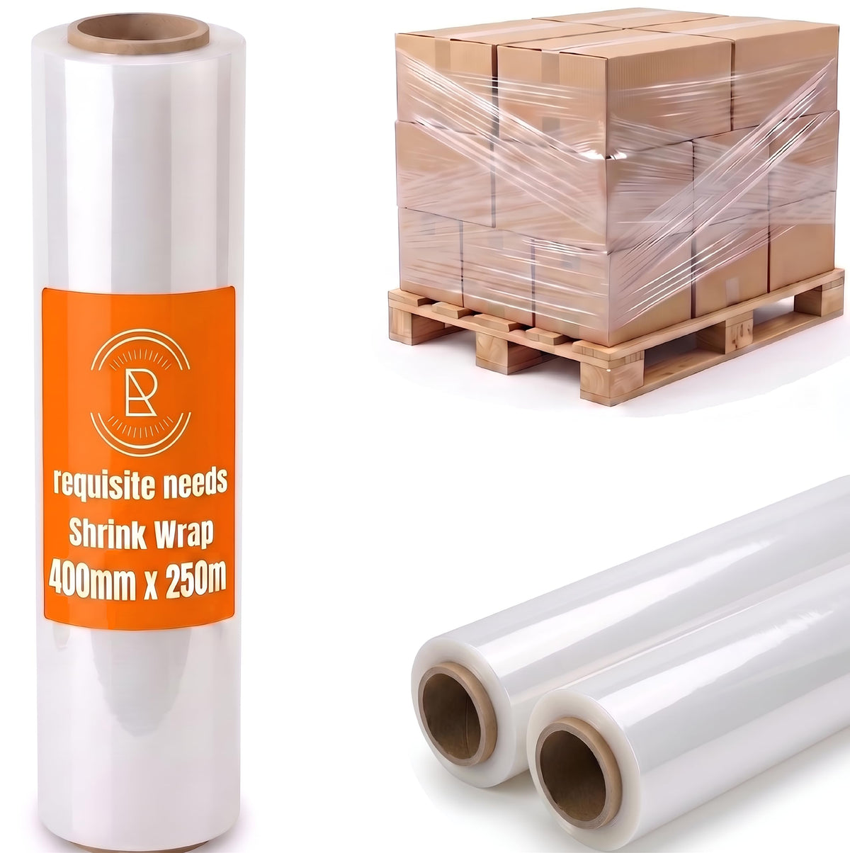 REQUISITE NEEDS Heavy Duty Stretch Film 400mm x 250m – Waterproof & Moisture Proof Pallet Wrap for Packaging, Moving & Storage (Black, 6)