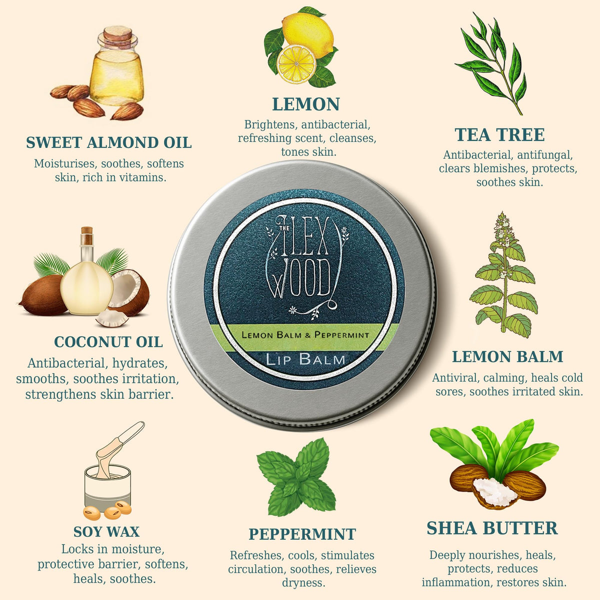 The Ilex Wood Lemon Balm & Peppermint Natural Lip Balm 10ml