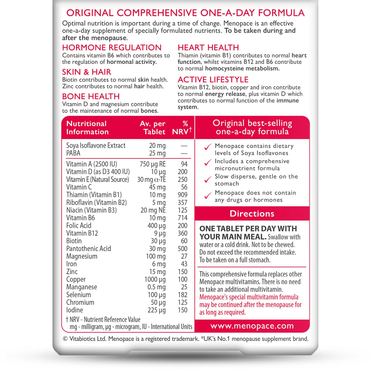 Menopace Original by Vitabiotics - 90-Day Menopause & Perimenopause Vitamin Supplement Tablets - UK's No.1 Menopause Supplement Brand