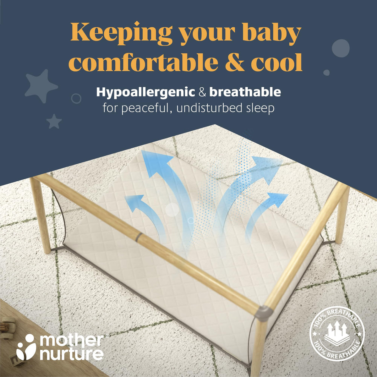 Mother Nurture Classic Eco Fibre Cot Bed Mattress - Hypoallergenic Easy Clean Quilted Cover, Reversible, Water Resistant, Baby Cot Mattress, Firm & Supportive, White, BSI Tested - Size 140x70 x10cm