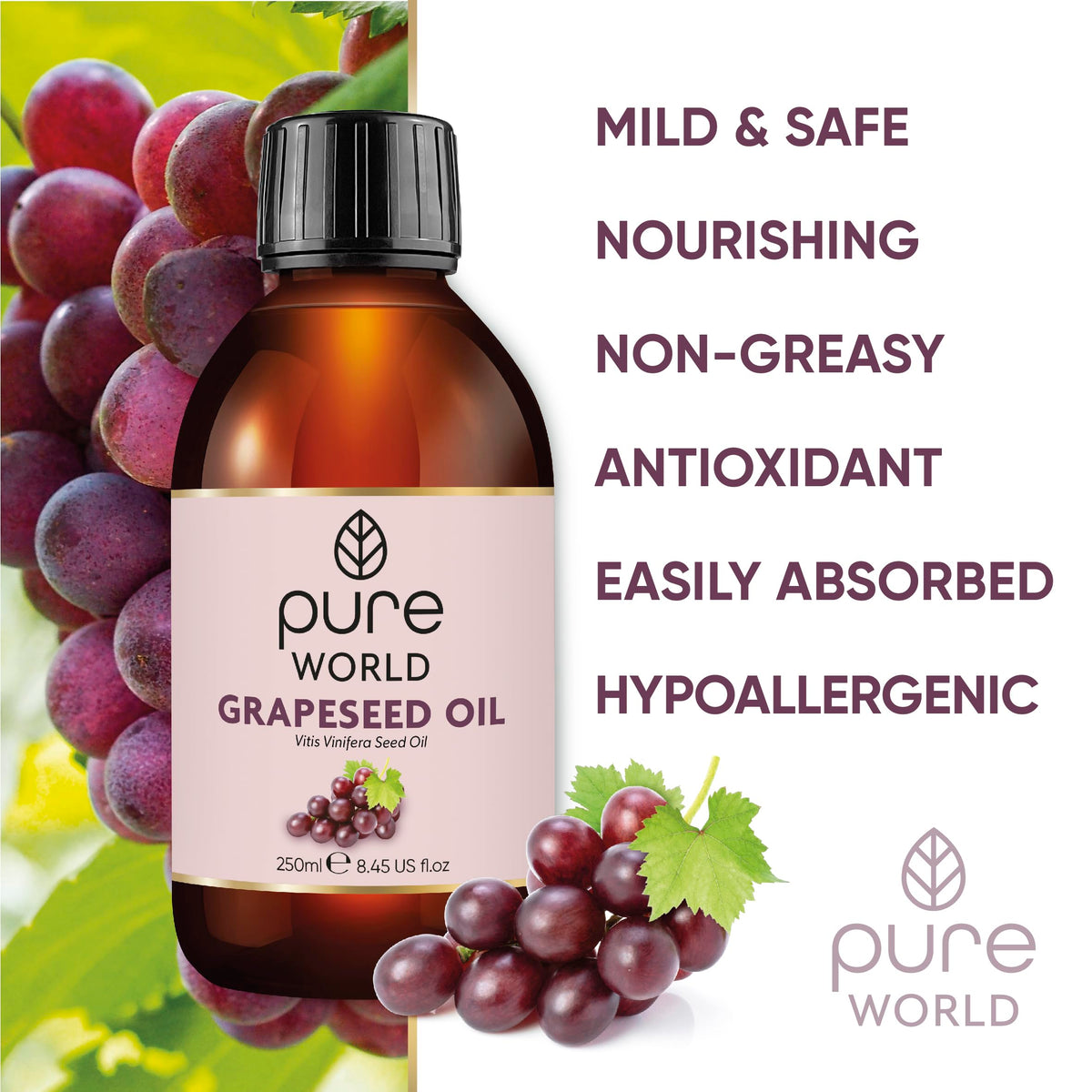 Pure World Natural Castor Oil 250ML Cold & Freshly Pressed 100% Pure and Undiluted Hexane Free Nourish Your Skin and Hair Eyebrows, Nails, Beard, Hair, Eyelash Growth Food Grade
