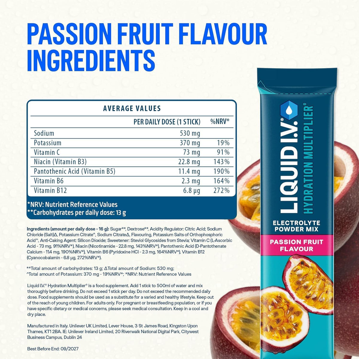 Liquid I.V. Hydration Multiplier Electrolyte Mix, Passion Fruit, 16 Sticks