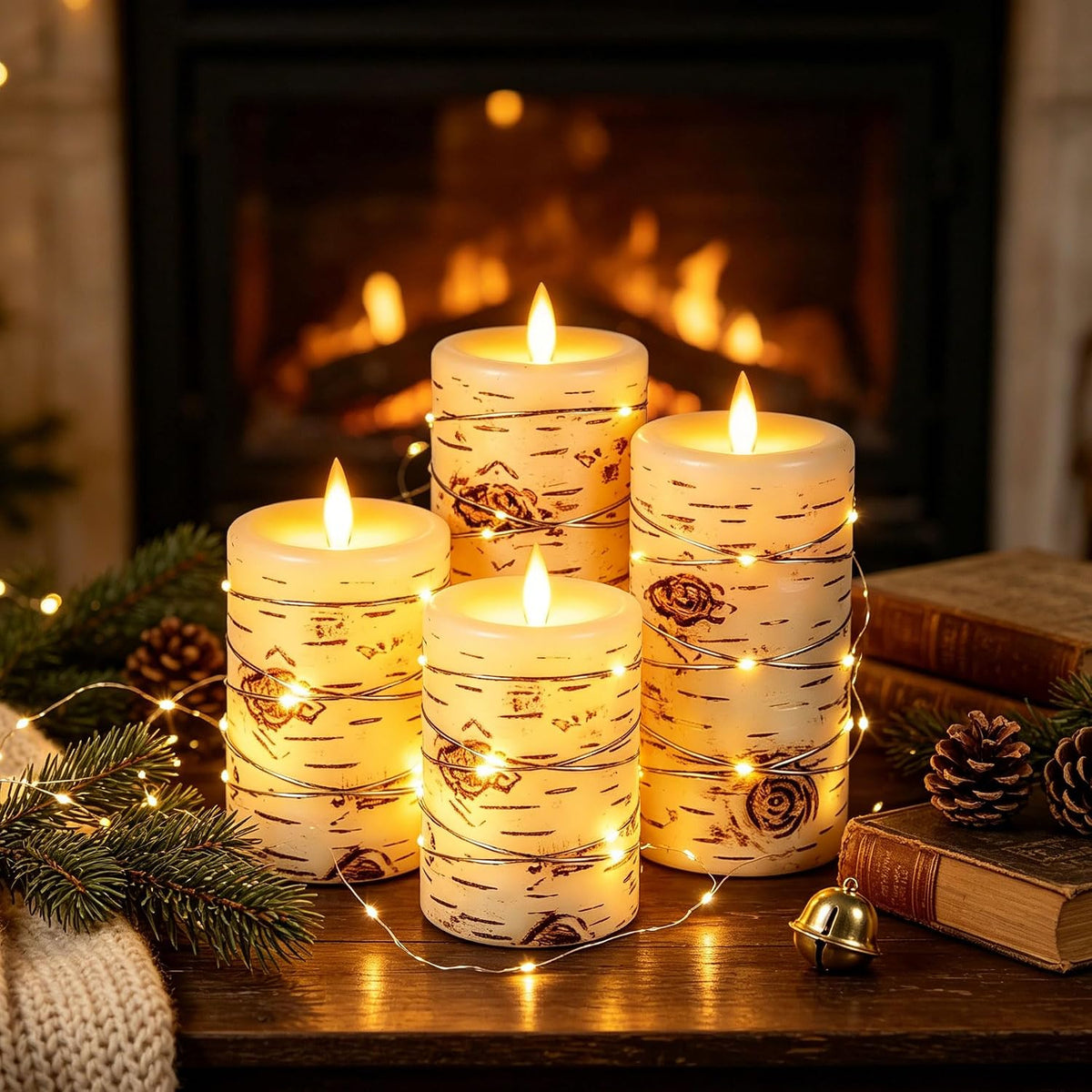 Da by 3 Pack Ivory Flameless LED Candles with Fairy Lights, Realistic Moving Flame Paraffin Wax Candles, Remote Control, Soft Warm Light, 8cm D x 12.5/14.5/16.5cm H, Indoor Wedding Home Decor