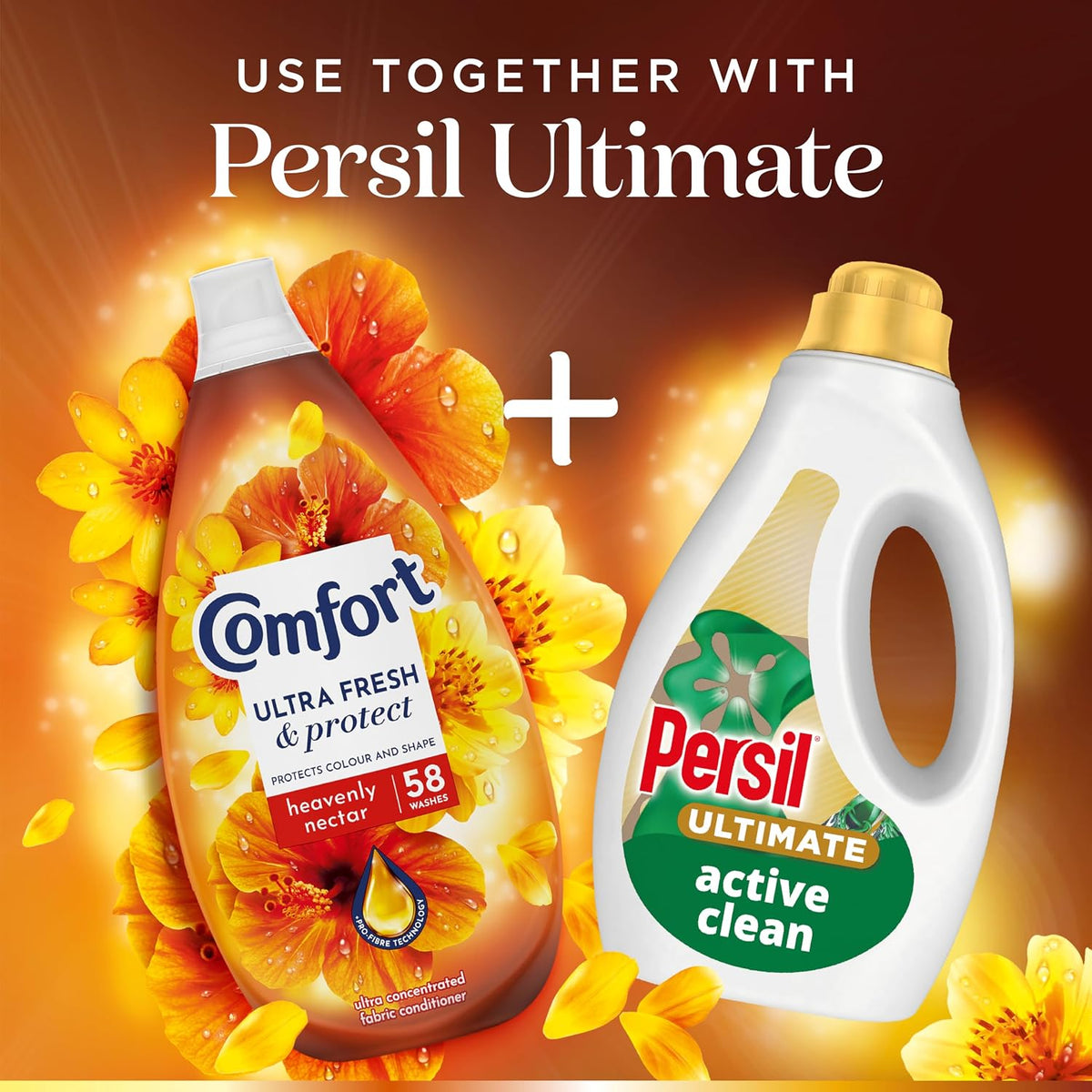 Comfort Ultra Fresh & Protect Heavenly Nectar Fabric Conditioner softener with Pro-Fibre Technology Protects Colour and Shape 58 washes (870 ml) (Pack of 2)