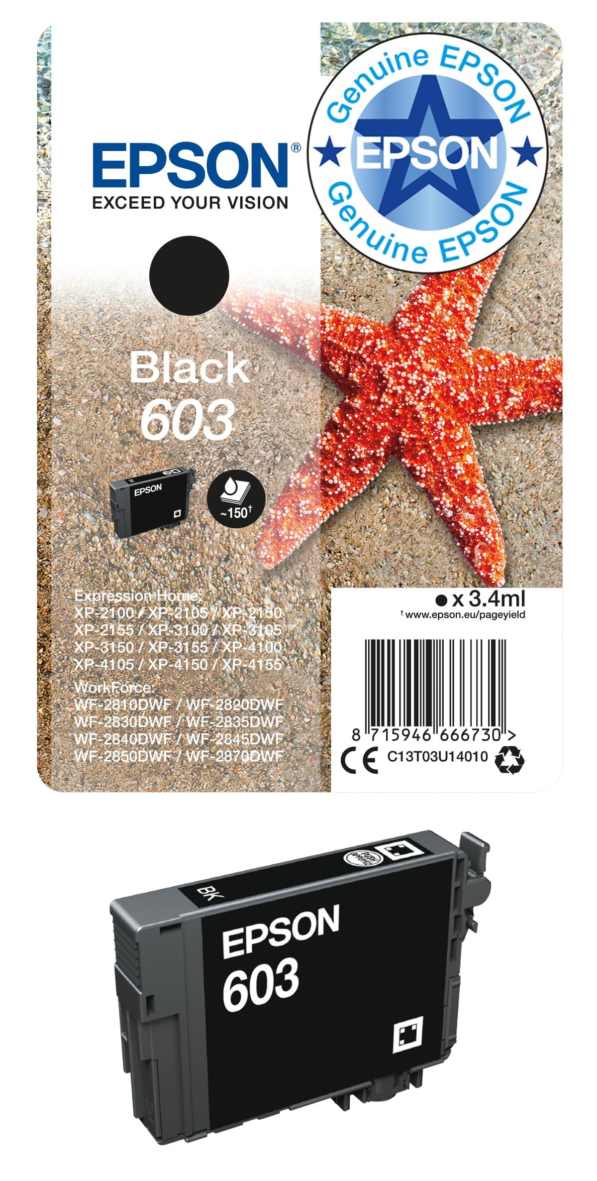 Epson 603 Starfish Genuine , 4-Colours Multipack Ink Cartridges