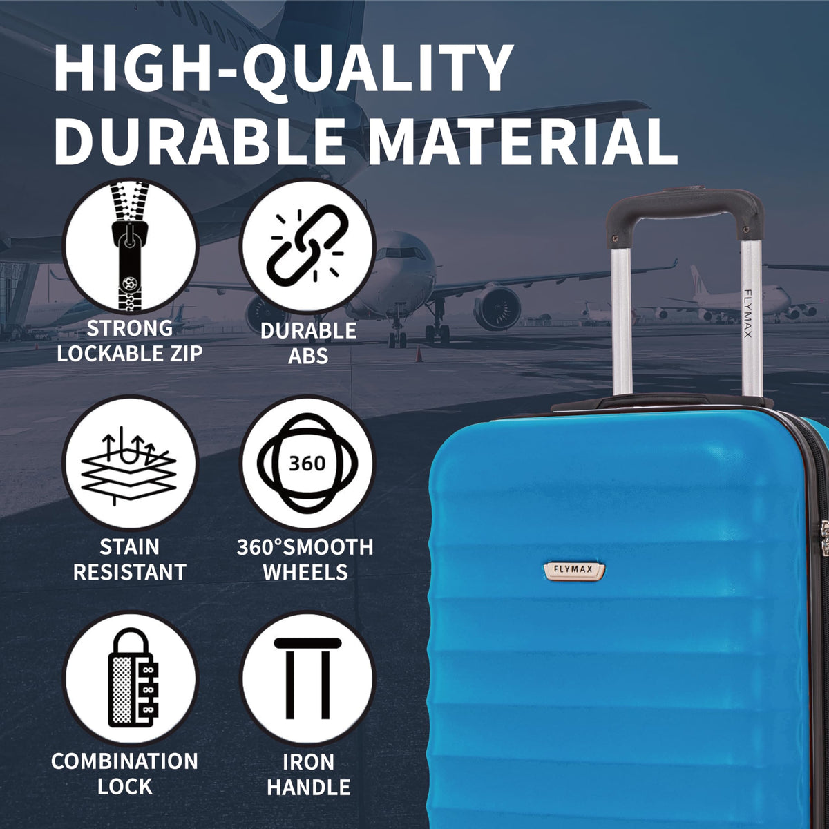 FLYMAX 55x40x20 Ryanair Cabin Bag Hand Luggage Lightweight Suitcase Approved Carry on Luggage Case 2.5KG 40L Royal