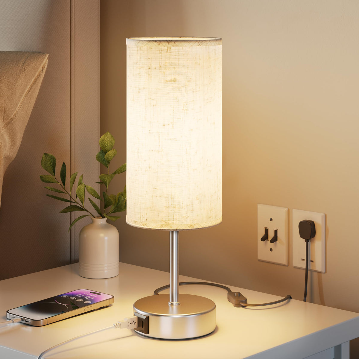 Bedside Lamp, Touch Table Lamp for Bedroom, Living Room & Office