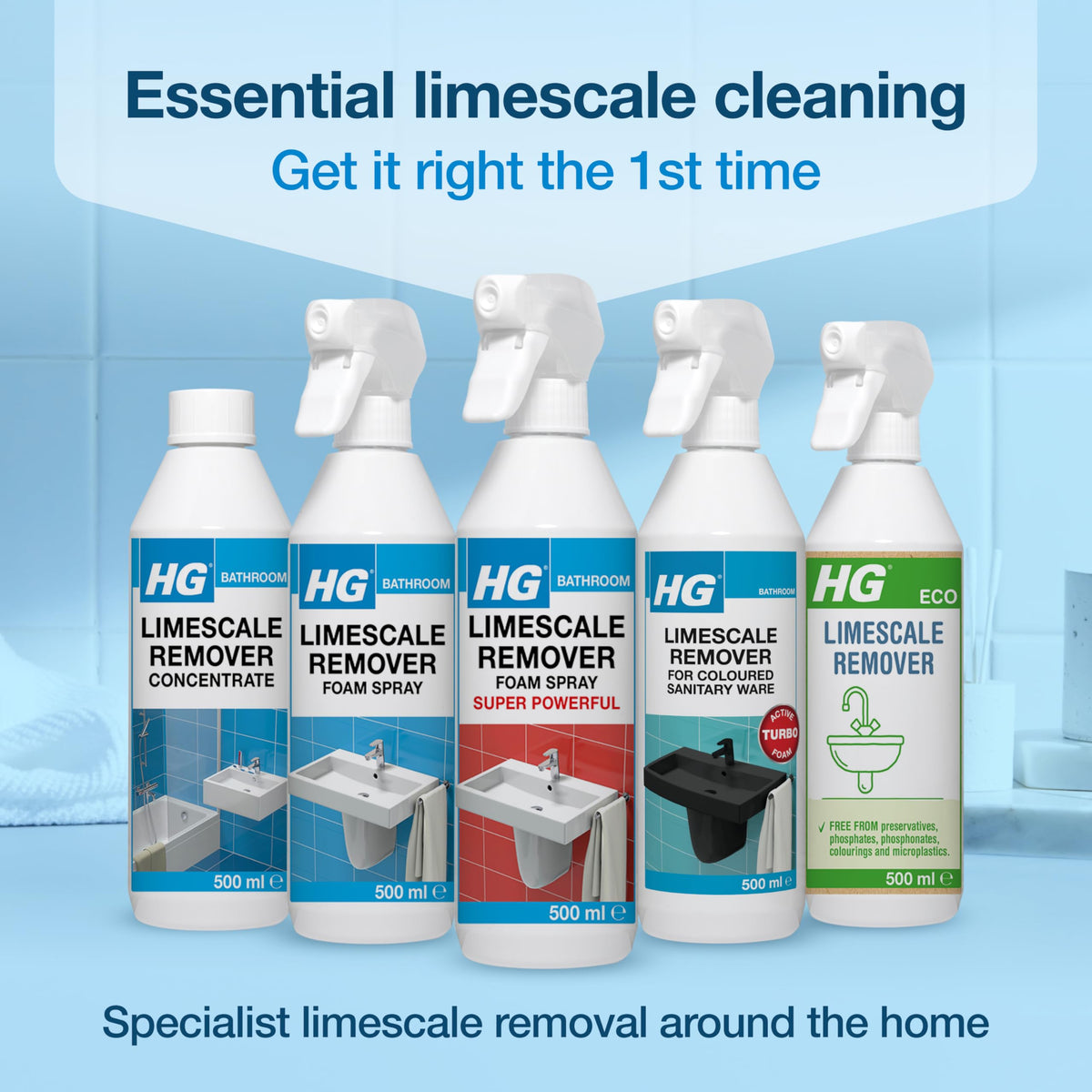 HG Limescale Remover Foam Spray Super Powerful, Bathroom & Kitchen Cleaner – 500ml (Pack of 6)