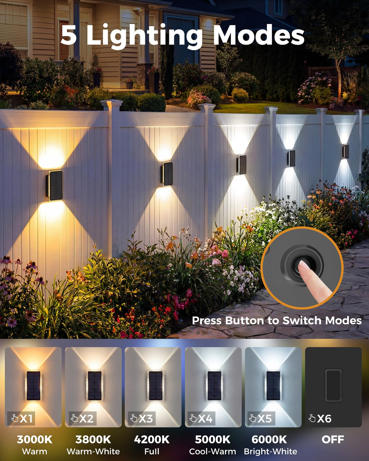 vighep RGB Solar Fence Lights Outdoor 3 Pack, 11 Mode Up & Down Wall Lights