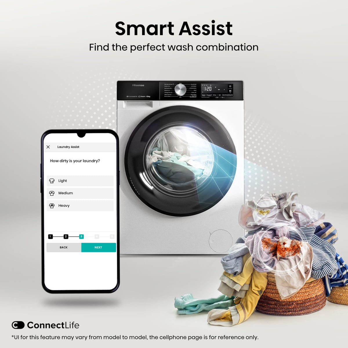 Hisense 3S Series WD3S8043BB3 Wifi Connected 8Kg and 5Kg Washer Dryer with 1400 rpm - Black - A-D Rated