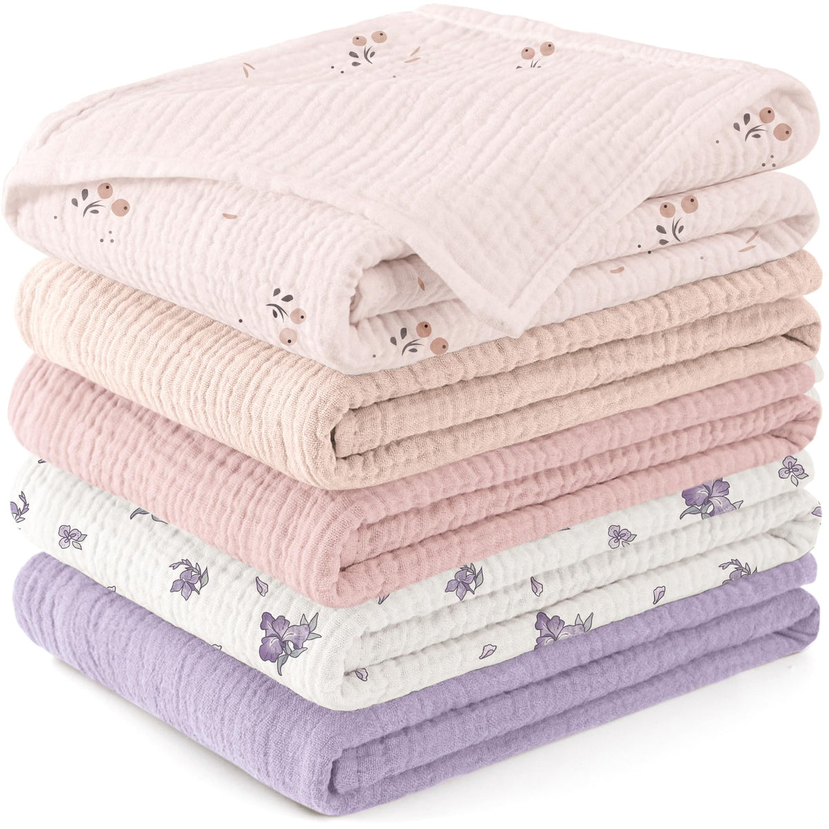Susurration Muslin Cloths for Baby, 100% Cotton Baby Muslin Squares Cloths for Newborn Boy and Girl, Soft, Breathable and Extremely Absorbent Baby Muslin Burp Cloths, 60 x 60 cm, 5 Pack