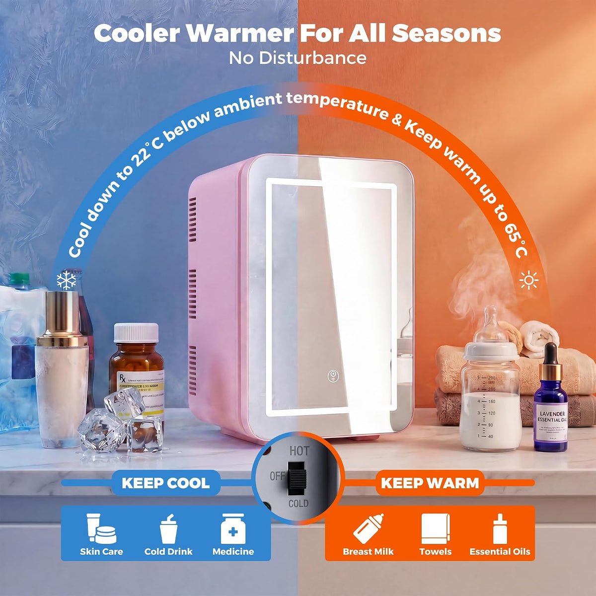 6L Skincare & Makeup Mini Fridge, Cooler & Warmer with LED Mirror