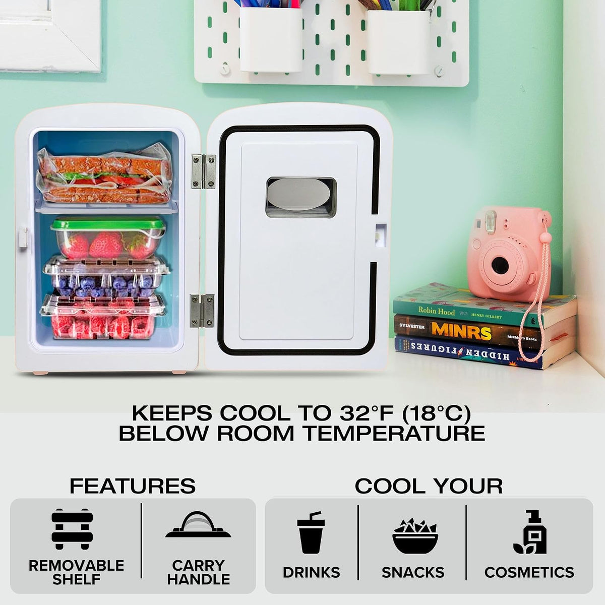 Koolatron Retro Mini Fridge For Bedrooms 12V Portable Cooler Refrigerator 4L Small 6 Can Table Top Quiet Mini Fridges For Skincare Food Drinks Kids Home Car & Travel Black