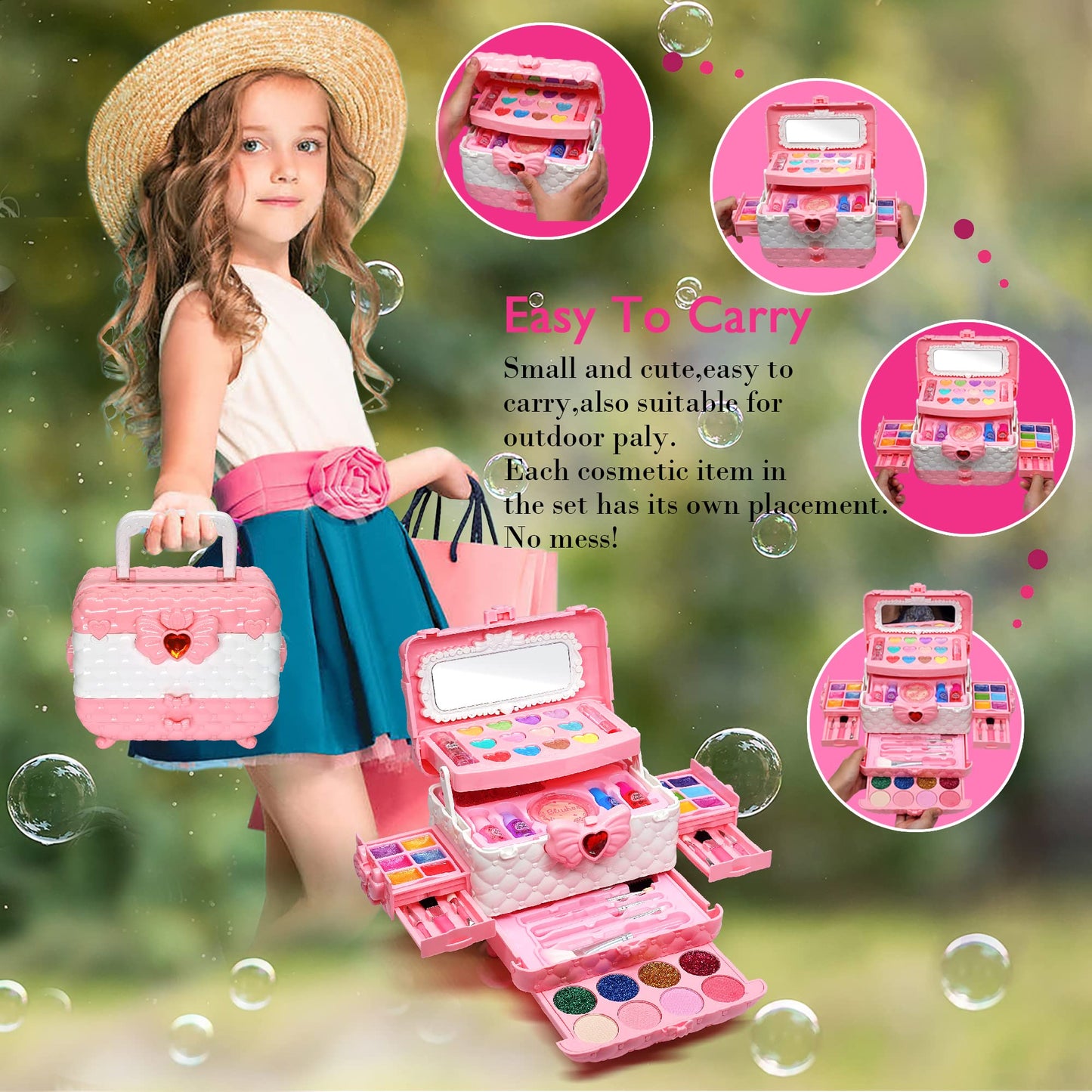 Kids Makeup Sets for Girls Toys - 74PCS Washable Makeup for Kids with Mirror, Real Dressing Table with Stand, Princess Play Makeup Kit Perfect for 3 4 5 6 7 8-12 Year Old Girls Birthday & Christmas
