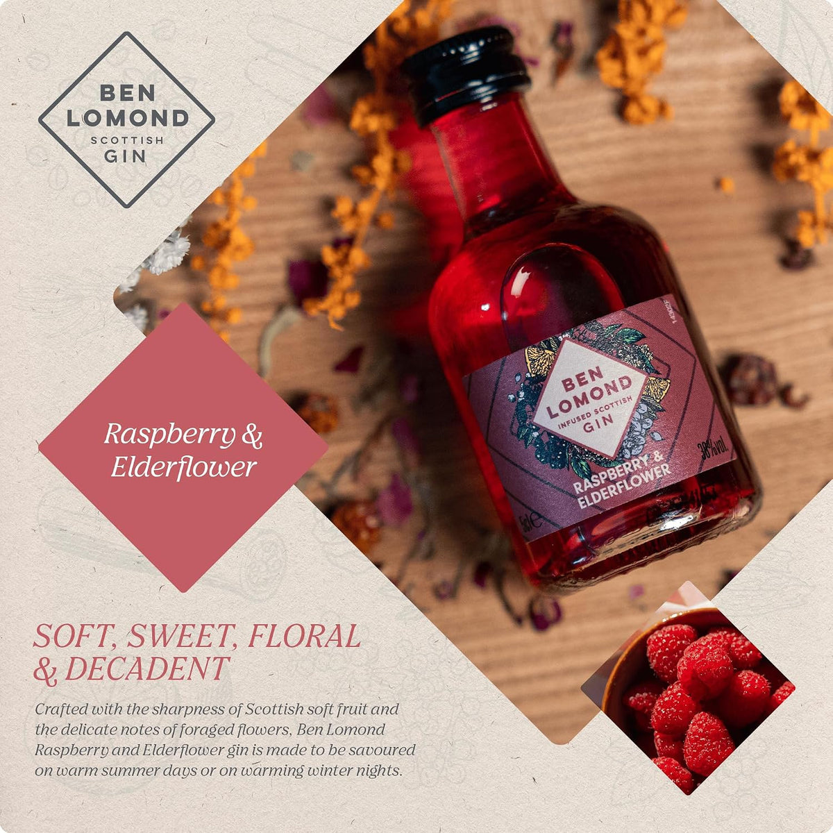 Ben Lomond Gin Gift Set 4x5cl | Scottish Gin Tasting Collection | Miniature Gin Set | London Dry, Raspberry & Elderflower, Blood Orange & Pink Grapefruit, Blackberry & Gooseberry