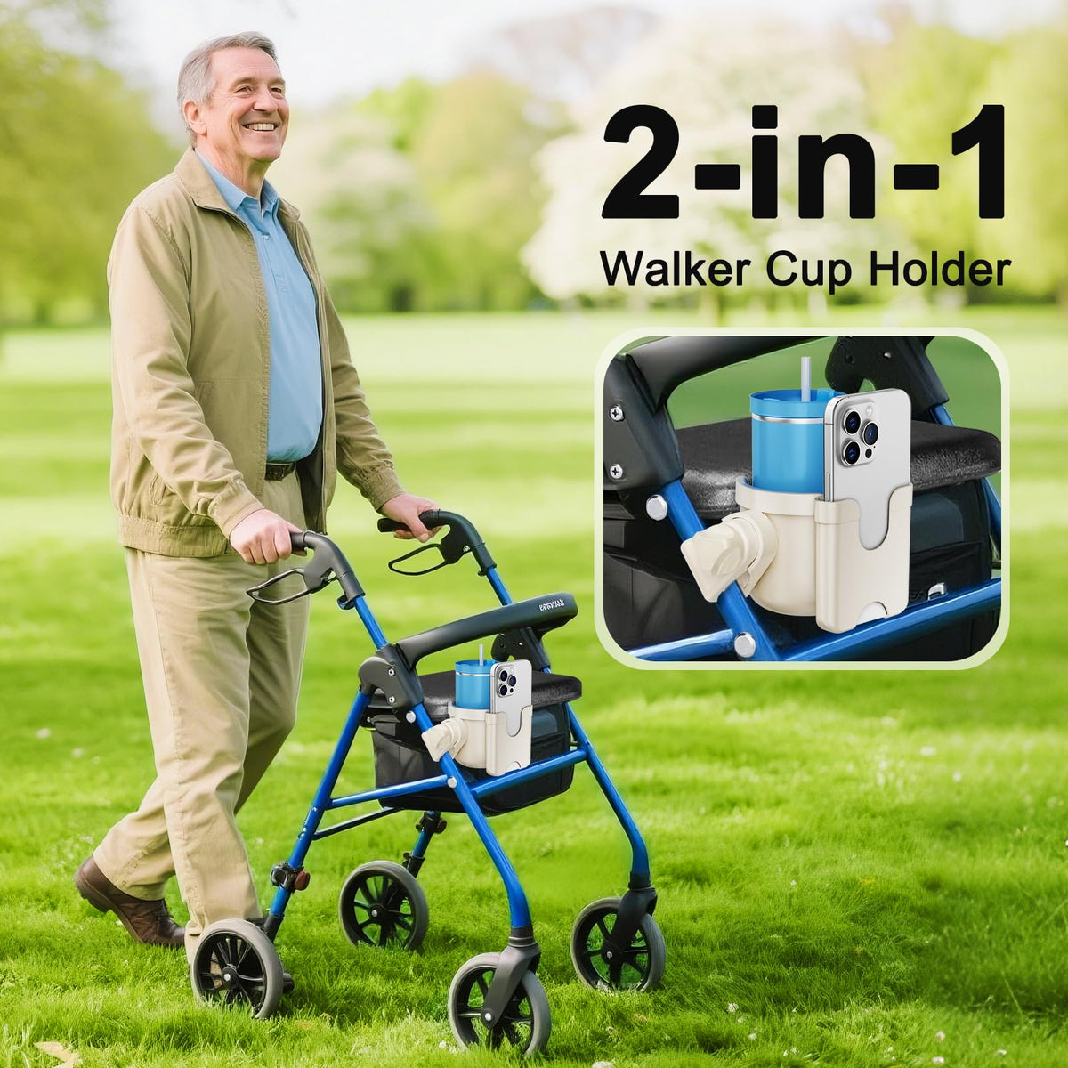 2-Pack Pram Cup Holder with Phone Holder, Universal Pram Buggy Accessories