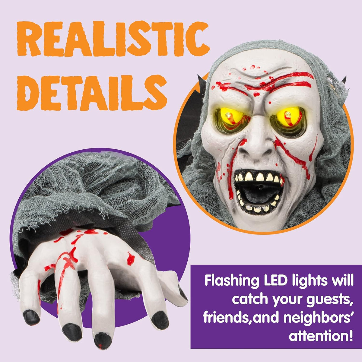 JOYIN Halloween Light-Up Zombie Groundbreaker Animated with Bloodstain and Creepy Sound for Outdoor, Lawn, Yard, Patio Decoration, Haunted House Decorations