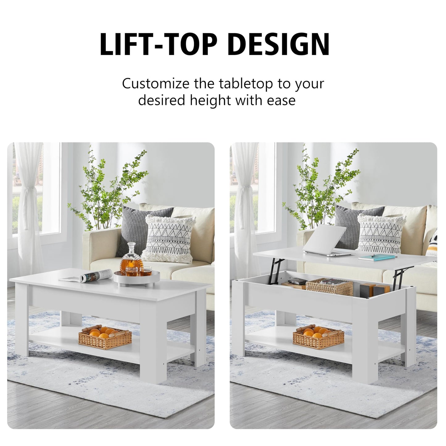 Yaheetech Lift Up Coffee Table, Wooden Lifting Coffee Table with Hidden Storage Drawer and Open Shelf, Space-saving Tea Tables for Living Room/Reception, Espresso