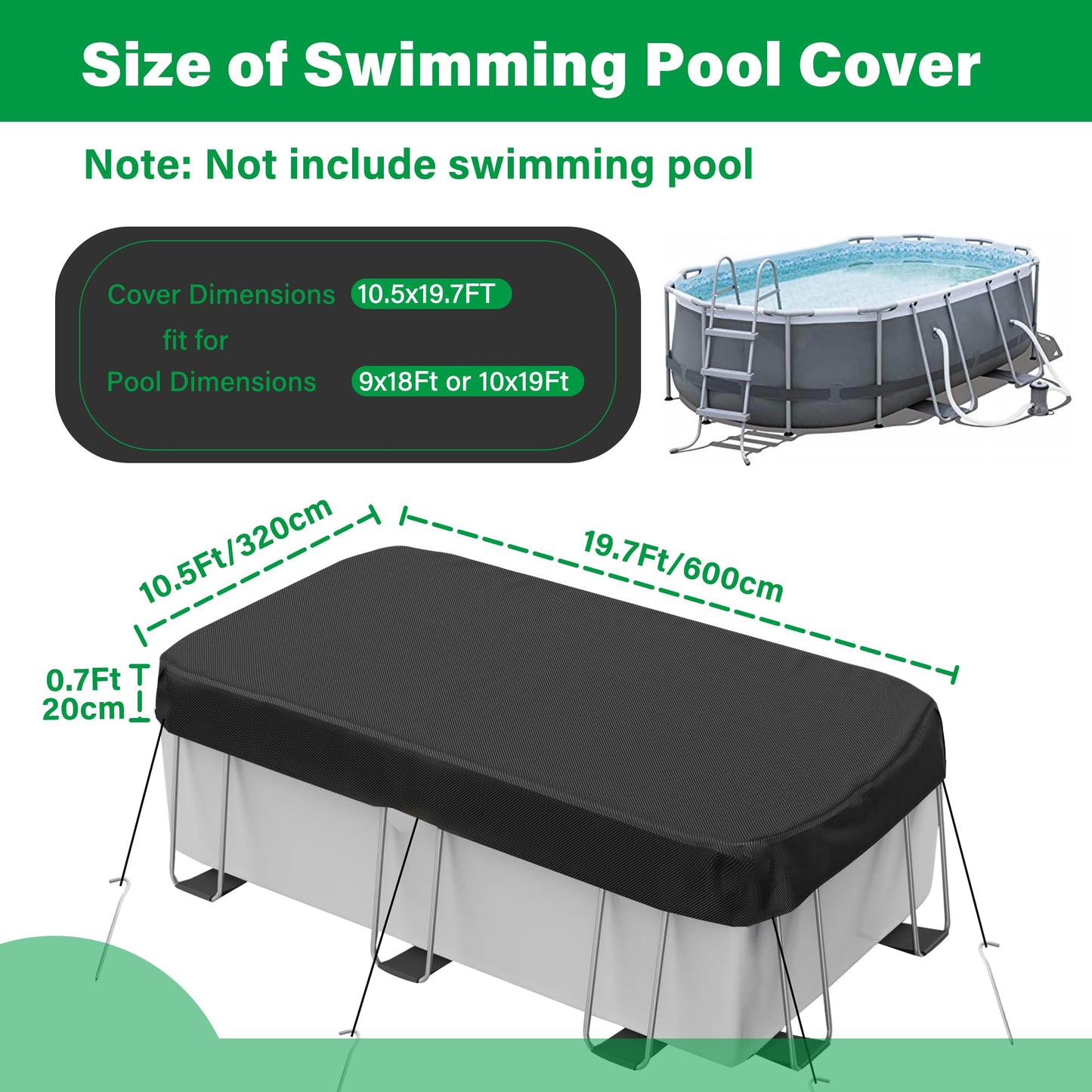 Round Pool Cover for above ground Swimming pools, Heavy Duty Oxford Fabric, Tear Resistant, Ideal for Circle & Round-shaped Pool, Waterproof and Dustproof (12FT, Black)